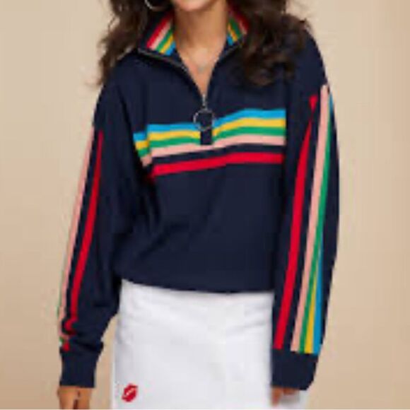 Urban Outfitters 1/4 Zip Pullover Rainbow Striped Sweater - Picture 1 of 6